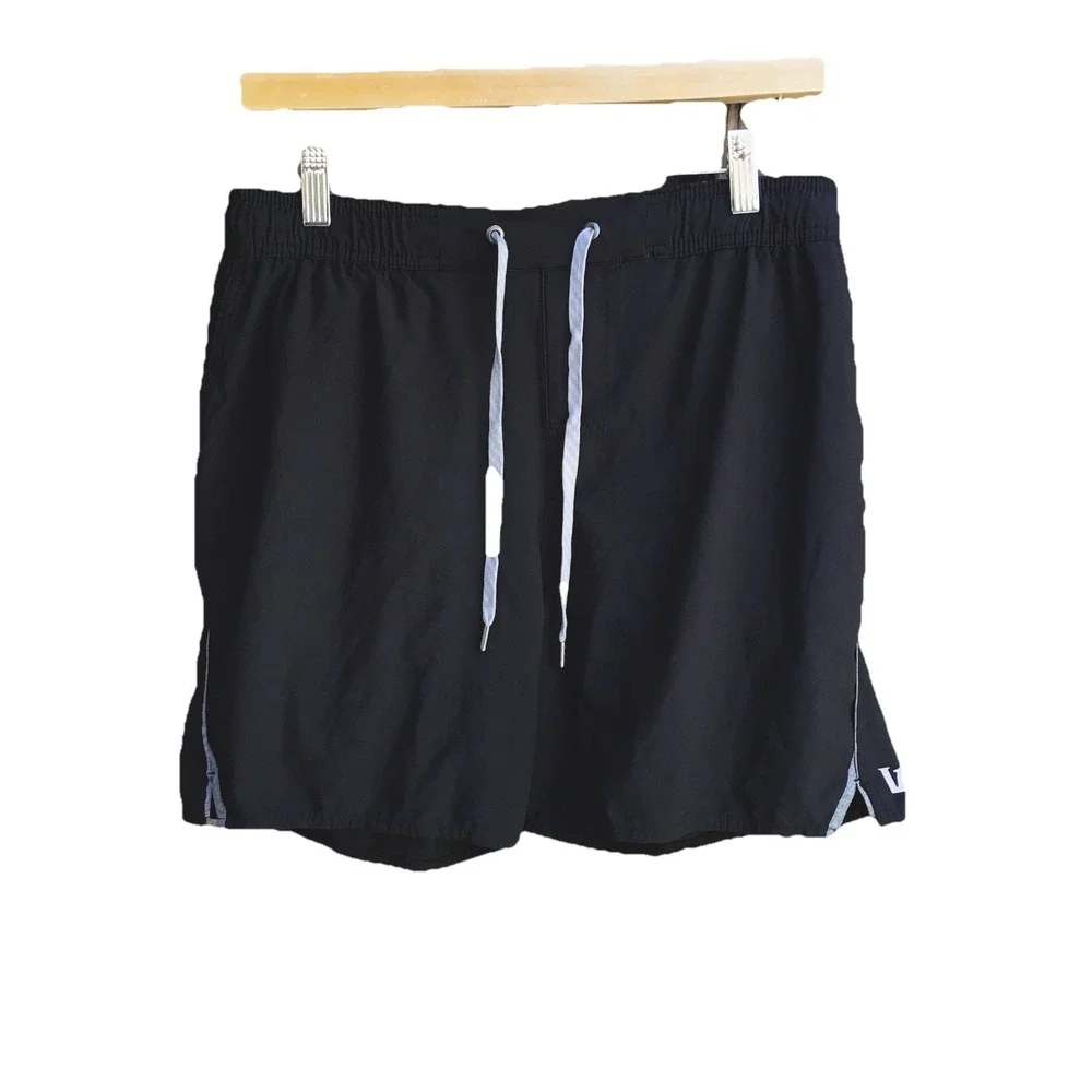 Vuori Black Athletic Shorts with Light Gray Drawstring